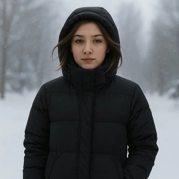 L.L. Bean Y2K Vintage Goose Down Puffer Black Hooded Parka WinterJacket Size M - Picture 1 of 7